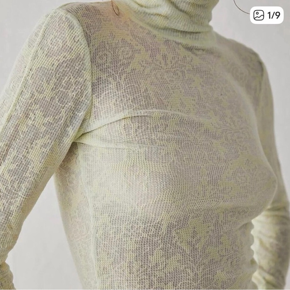 Intimately Free People 'You and I' Long Sleeve Light Green Sheer Turtleneck S